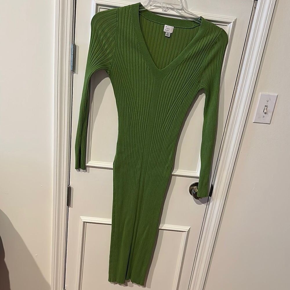 Green Ribbed Knit Dress